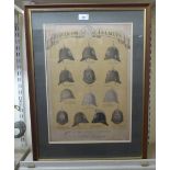 A late Victorian William Jones and Company Regulation helmet, advertising poster  20" x 13"  framed