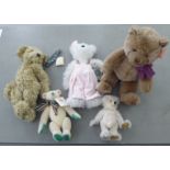 Five various Teddy bears: to include a Gund 'Best Bear'  16"h