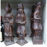 Six stained and carved wooden standing New World figures, possibly Quakers/Plymouth Brethren  18"h