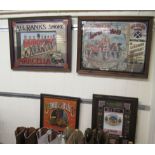 Four framed modern American branded promotional mirrors  largest 23" x 18"