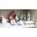 Ornamental ceramics: to include Lladro porcelain figures  largest 8"h