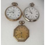 Three pocket watches: to include an Elgin, in an octagonal yellow metal case