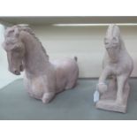 Two pottery model horses  14"h & 15"h
