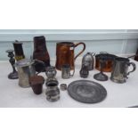 A mixed lot: to include an Elizabeth II stitched brown hide Black Jack jug  bearing ERII stamp  11"h