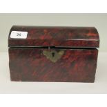 A 19thC tortoiseshell clad casket with straight sides and a domed, hinged lid  5.5"h  8"w