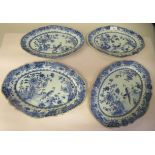 Two identical pairs of late 18thC Chinese porcelain, oval wavy edged dishes, decorated in blue and