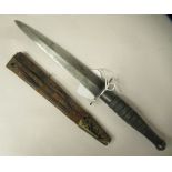 A commando fighting knife with a ribbed hilt, the Southern & Richardson blade 6.5"L in a hide sheath