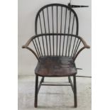 A 19thC stained beech and elm framed, hoop and spindled back, open arm Windsor style chair, the
