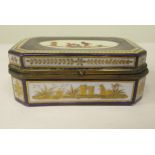 A 19thC Vienna porcelain trinket box of elongated, octagonal form, having a gilt metal collar and