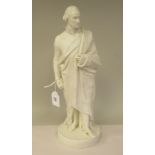 A mid 19thC Minton Parianware standing figure, George Washington, holding a scroll  13.5"h