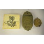 Three Napoleon related artefacts, viz. an oval brass snuff box; the hinged lid inscribed & dated