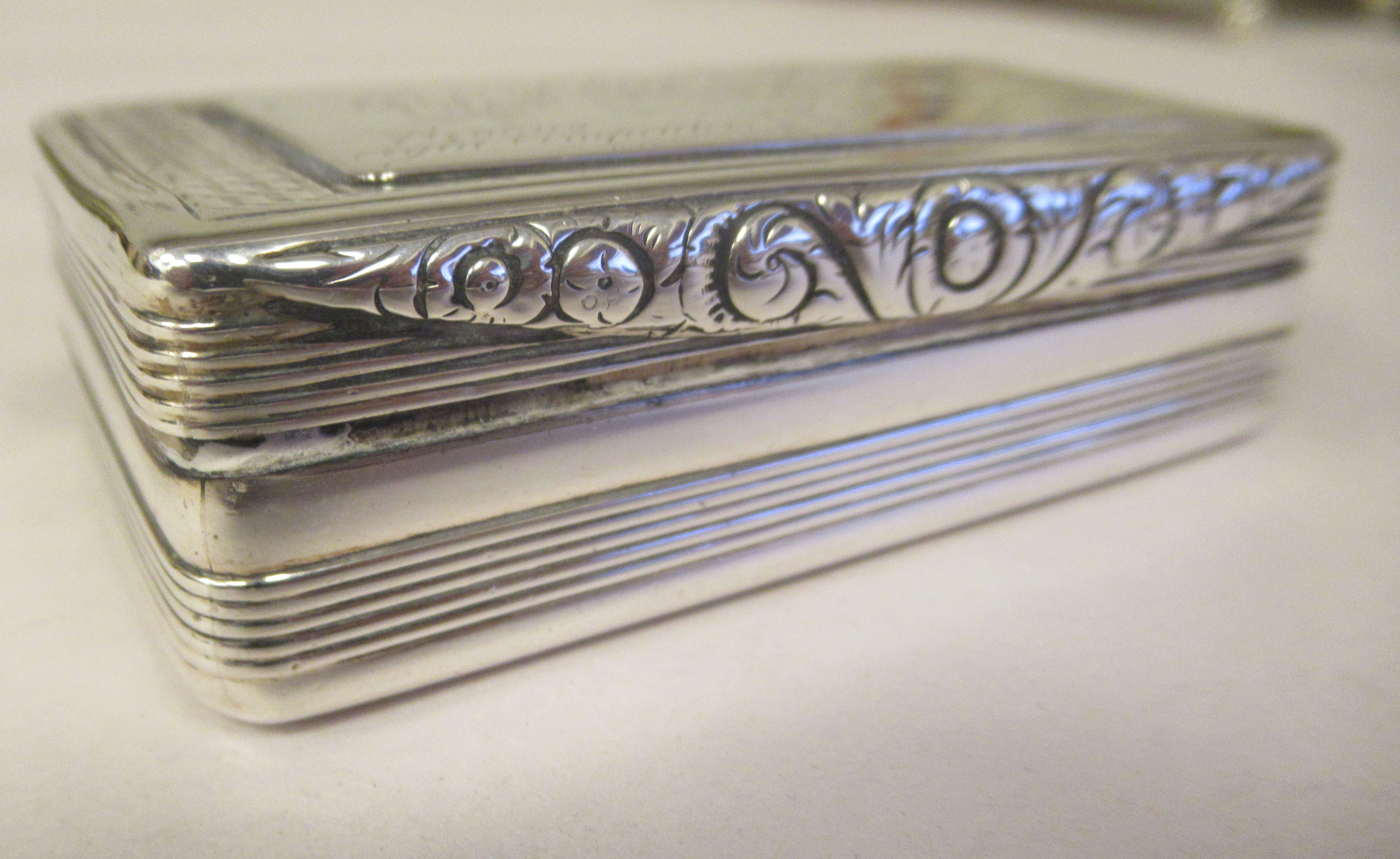 A George IV silver snuff box of rectangular form, the hinged lid inscribed as a prize for Messrs - Image 2 of 6