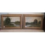 George Heath - a pair of landscapes with lakes  oil on canvas  bearing signatures  19" x 29"  framed