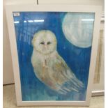 Attributed to Robin Hambro - 'An Owl'  mixed media  27" x 21"  framed