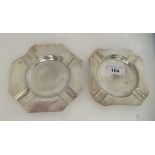 Two similar silver ashtrays of square form with canted corners  mixed marks