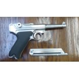 A gas powered replica WE semi-automatic P08 Lugar pistol  cased