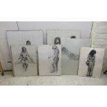 Six similar naïve nude studies  mixed media & sizes