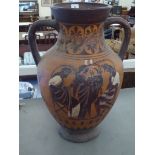 A Greek Amphora inspired pottery twin handled vase  27"h