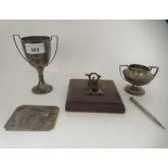 Silver and white metal collectables: to include a twin handled pedestal trophy  marks rubbed