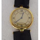 A Must de Cartier silver gilt (stamped 925) cased, quartz wristwatch, faced by a Roman dial, on a