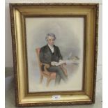 Late 19thC study - a seated gentleman  watercolour  14" x 10"  framed