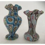 Two miniature Murano glass vases, decorated with simulated millefiori ornament  2.5" & 3"h