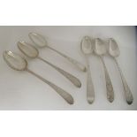 A matched set of six George III Irish silver tablespoons with bright-cut engraved stems  Dublin,