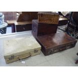 Vintage luggage: to include a stitched brown hide suitcase  6"h  24"w
