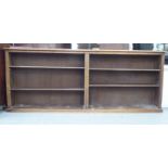 A 1920s oak open front dwarf bookcase, on a plinth  32"h  80"w