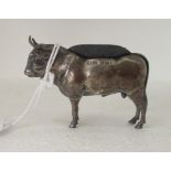 A silver novelty pin cushion, a standing bull  Birmingham 1908