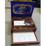 A late Victorian Windsor & Newton mahogany artists box with contents  3"h  9"w