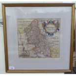 A 17thC Christopher Saxton coloured county map 'Buckinghamshire'  11.5"sq  framed