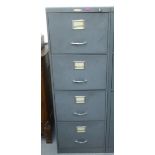 A steel four drawer filing cabinet, on a plinth  52"h  18"w  25"deep