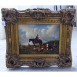 A reproduction of a 19thC European School - landscape  oil on panel  11" x 15"  framed