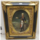 A reproduction of a Napoleonic period portrait  processed oil on panel  14" x 11"  framed