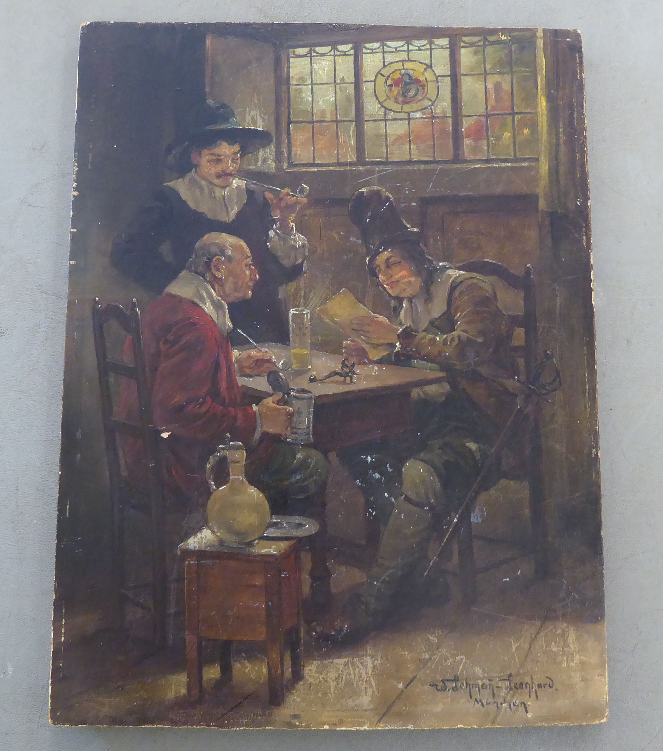 A reproduction of an 18thC European School - a tavern scene  oil on panel  10" x 14"