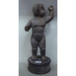 A carved wooden papier mache cherub mould  19"h