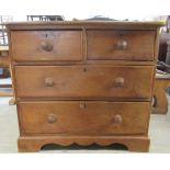 A late 19thC stained pine, four drawer dressing chest, raised on bracket feet  32"h  36"w