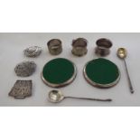 Silver and white metal collectables: to include three napkin rings; and a two part silver nurse's