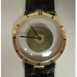 A Jaeger LeCoultre 18ct gold cased Mystery wristwatch, stamped A566948, faced by a baton dial on the