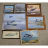 Seven framed works by J Edis - RAF aircraft related  mainly oils on board  largest 23" x 16"