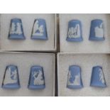 Four pairs of Wedgwood powder blue jasperware thimbles  boxed