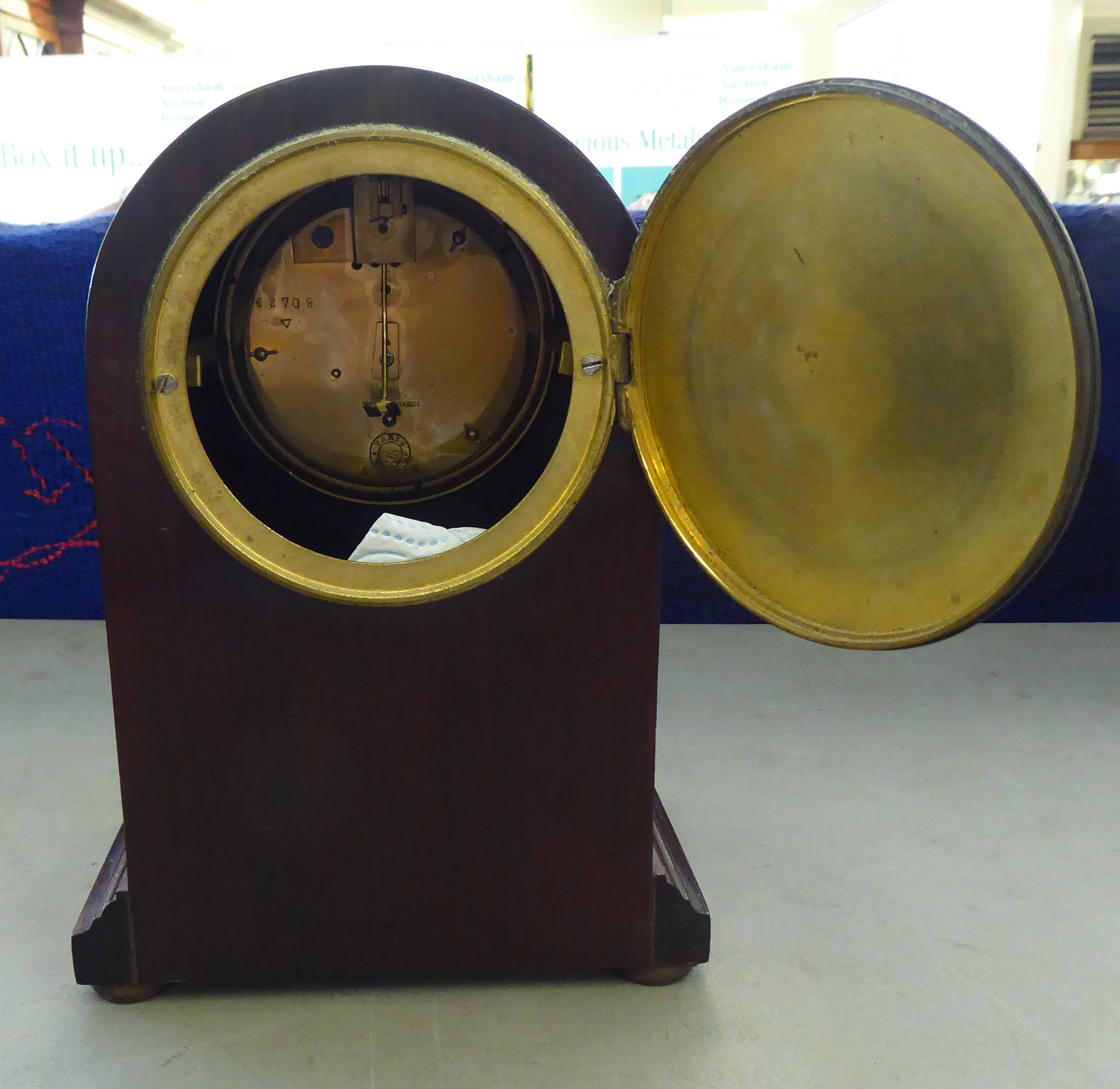 An Edwardian French mahogany cased mantel clock; faced by an Arabic dial  9"h - Image 3 of 4