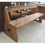 A late 19thC pine pew bar back bench  62"w