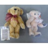 Two Merrythought Teddy bears 'Little Poppet'  9"h; and 'Alexa'  8"h