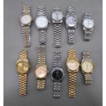 Stainless steel and gold plated, cased and strapped wristwatches