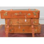 Three Tanner Krolle for Harrods tan stitched leather suitcases  28" & 31"w