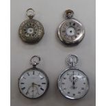 Two silver pocket watches, viz. a non-precious metal example; and a Precista stop watch  mixed marks