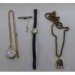 Gold and yellow metal items of personal ornament: to include a lady's Sekonda 9ct gold cased
