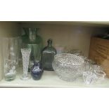 Decorative and functional glassware: to include a vase  10"h; and candleholders  2"h